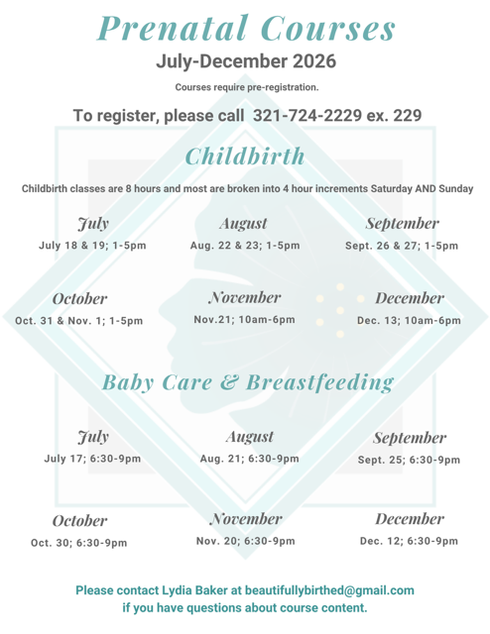 Prenatal Courses Schedule July- December 2026