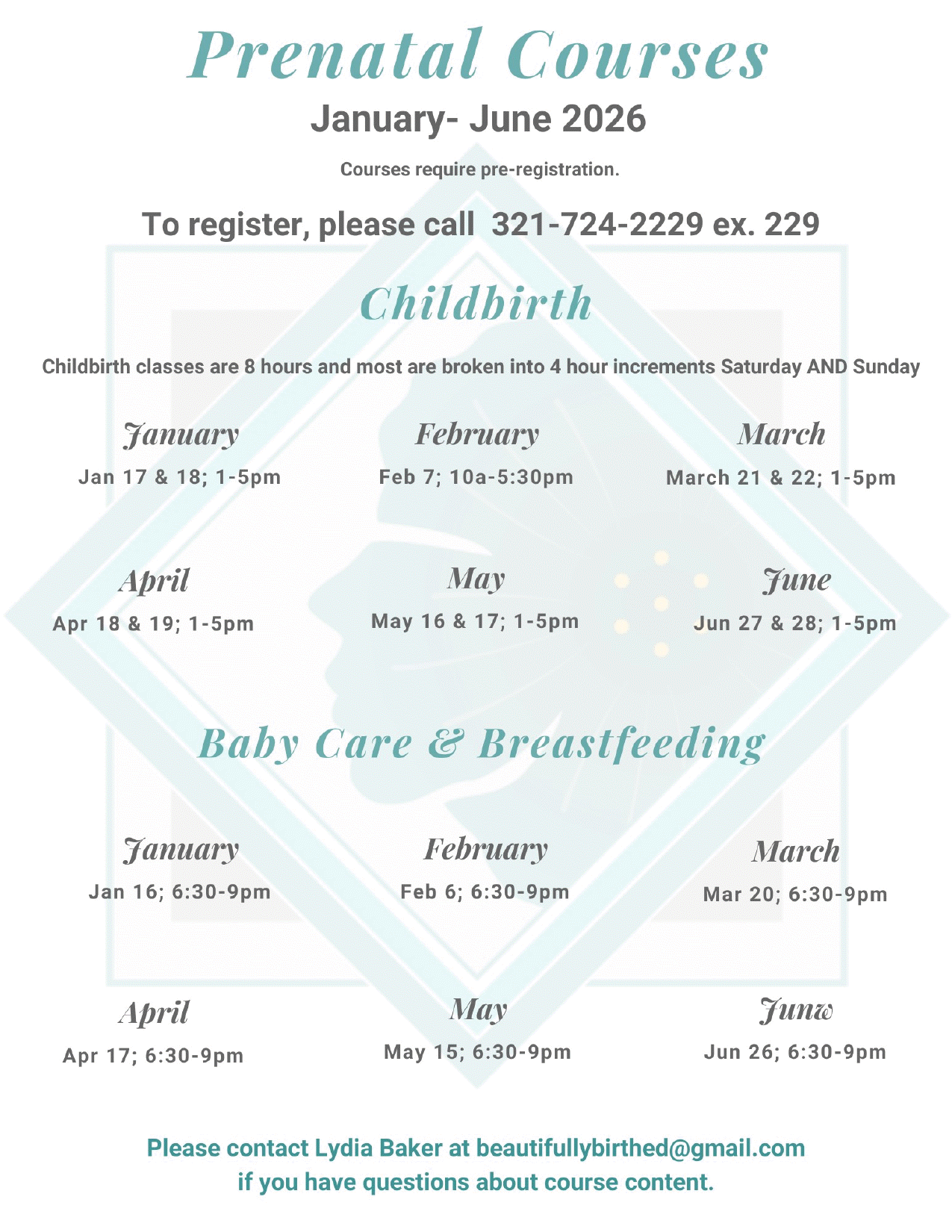 Prenatal Courses Schedule